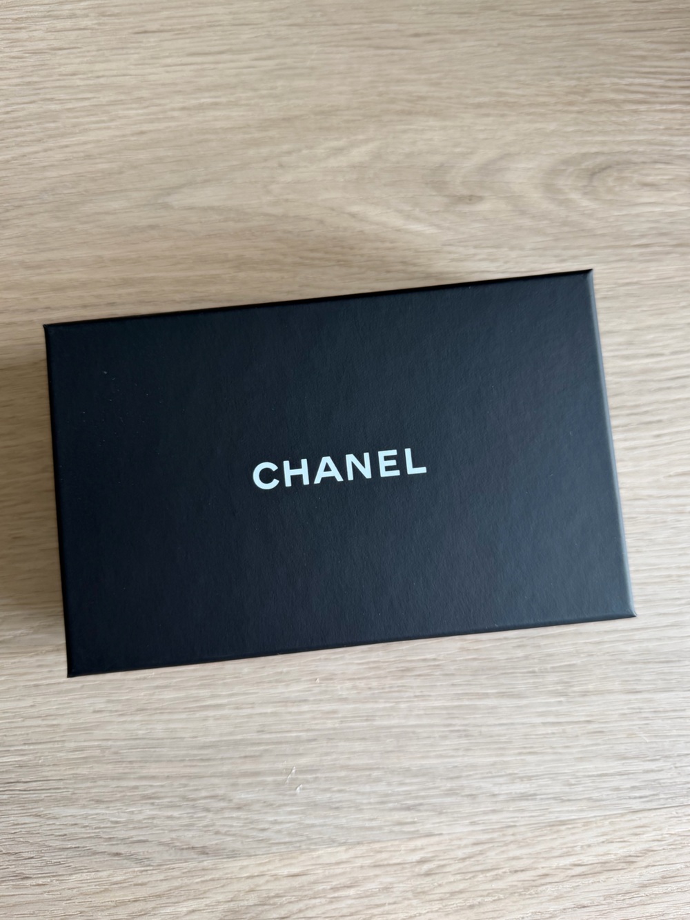 CHANEL Black Card Holder Box with White Logo Print